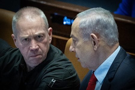 Prime Minister Benjamin Netanyahu and then-Defense Minister Yoav Gallant at the Knesset in Jerusalem, March 13, 2024. (Yonatan Sindel/Flash90)