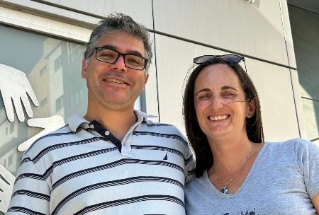 Galia and Amitai Sopher, originally from Kibbutz Mefalsim near Gaza, have built new lives for themselves and their two daughters in Larnaca, Cyprus. (Larry Luxner)