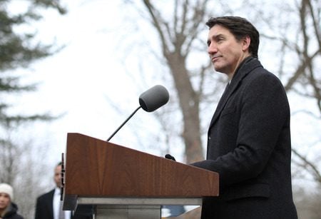 Canadian Prime Minister Justin Trudeau announces his resignation at Rideau Cottage in Ottawa, Canada on January 6, 2025. (Dave Chan/AFP via Getty Images)
