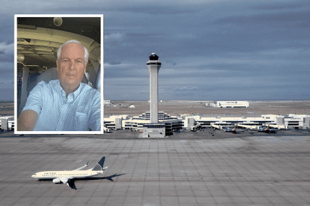 Native Denverite Will Ris is an air traffic controller; background image, DIA. (Courtesy)