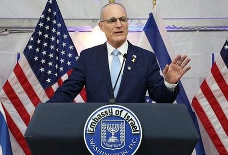 Yechiel Leiter, Israeli ambassador to the US, speaks at an event marking Israel's 77th Independence Day at the envoy's official residence in Washington, May 5, 2025. (Shmulik Almany/Israeli Embassy in Washington)