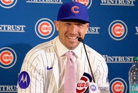 Alex Bregman meets the media during his first press conference after signing with the Chicago Cubs at Wrigley Field on Jan. 15. (Matt Dirksen/Chicago Cubs/Getty Images)