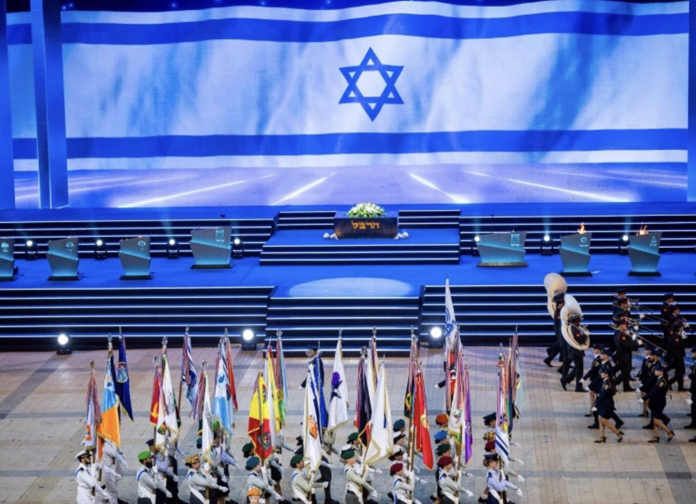 The rehearsal for the 77th Independence Day ceremony, held at Mount Herzl in Jerusalem, April 28, 2025. (Yonatan Sindel/Flash90)