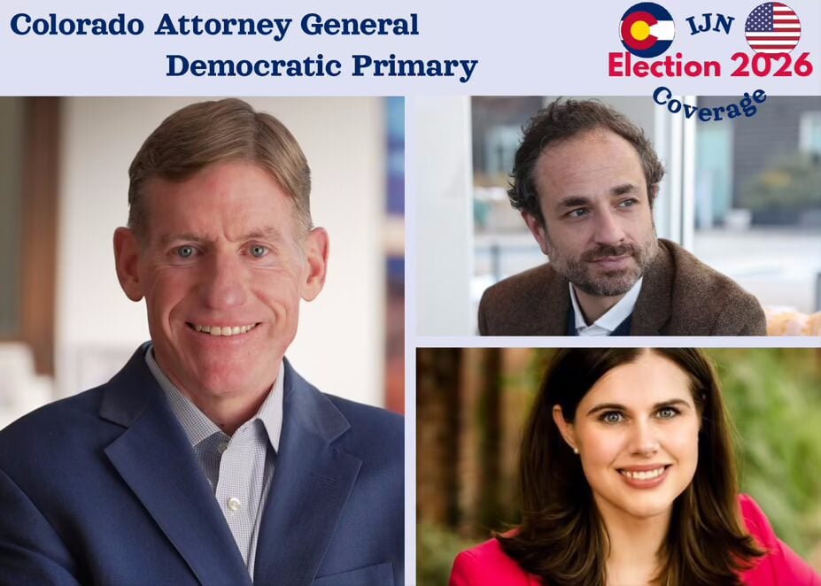 Boulder DA Michael Dougherty faces David Seligman (top right) and Jena Griswold (bottom right) in the Democratic Primary for Attorney General, June 30, 2026.