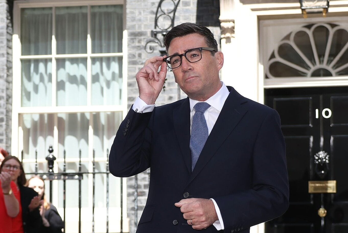 Andy Burnham delivers his inaugural speech as the UK’s new prime minister outside of Downing Street, July 20, 2026. (Dan Kitwood/Getty Images)