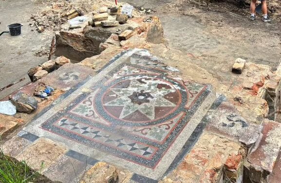 Central floor of the Great Synagogue in Vilnius, Lithuania, unearthed July 22, 2026. (Shira Li Bartov)
