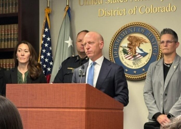 US-Attorny-Colorado Peter McNeilly, US Attorney for Colorado, speaks Oct. 29, 2026, after federal convictions for the man who attacked Run For Their Lives Boulder on June 1, 2025. (Rachel Amaru)